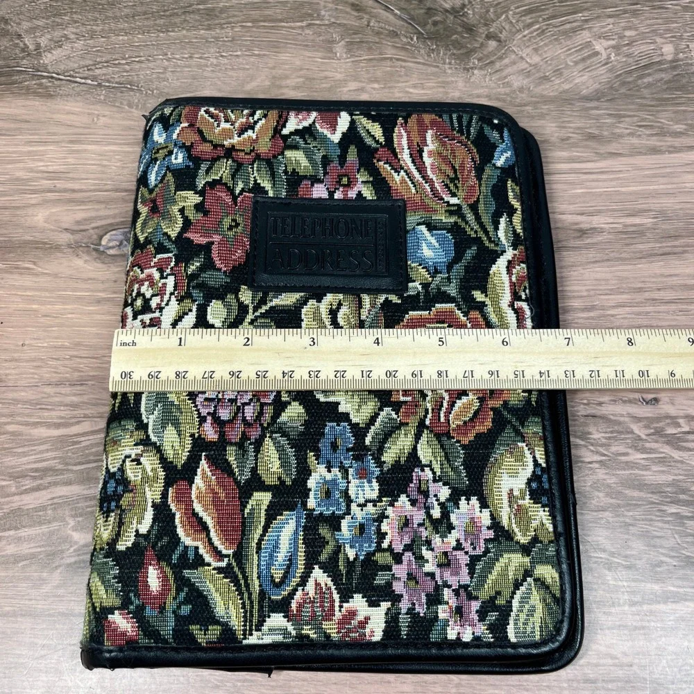 Day Runner Fact Centre Address Book Binder Black Floral Tapestry Vintage